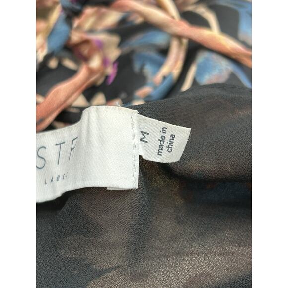 Astr The Label Womens Gaia Maxi Slip Dress Floral Satin Black Front Slit Size M‎ - Picture 14 of 14